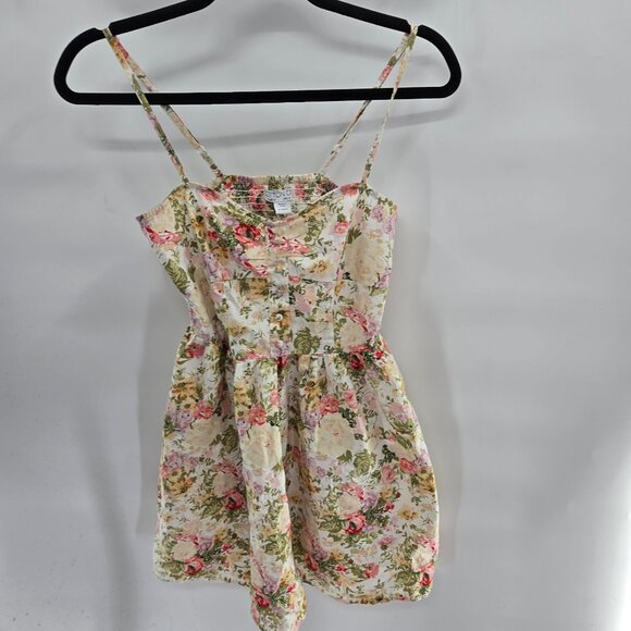 Cotton On Cream Floral Cottagecore Mini Ruched Back100% Cotton Dress Medium - Picture 1 of 10